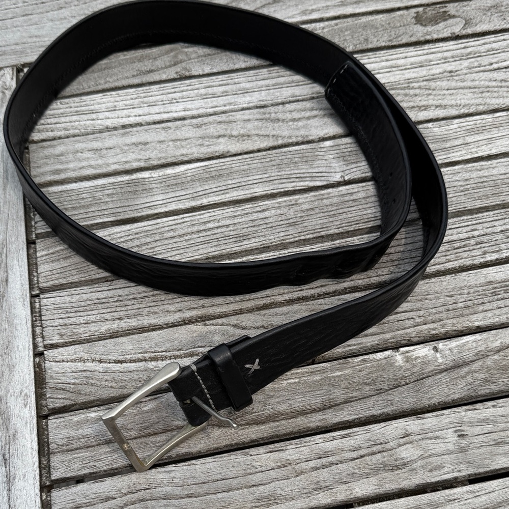 Gordon Rush Black Leather Belt with Silver Buckle